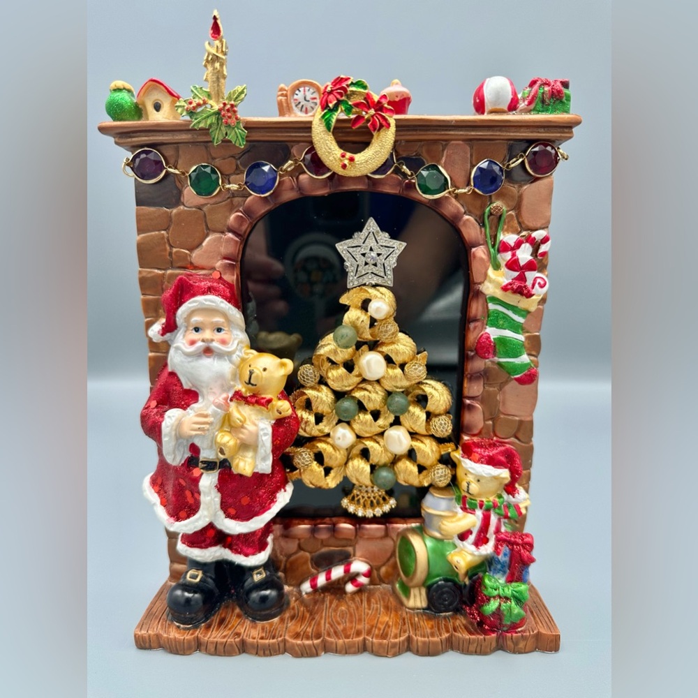 Hand Crafted Framed Jewelry Art Christmas Tree Fireplace Holiday Decor